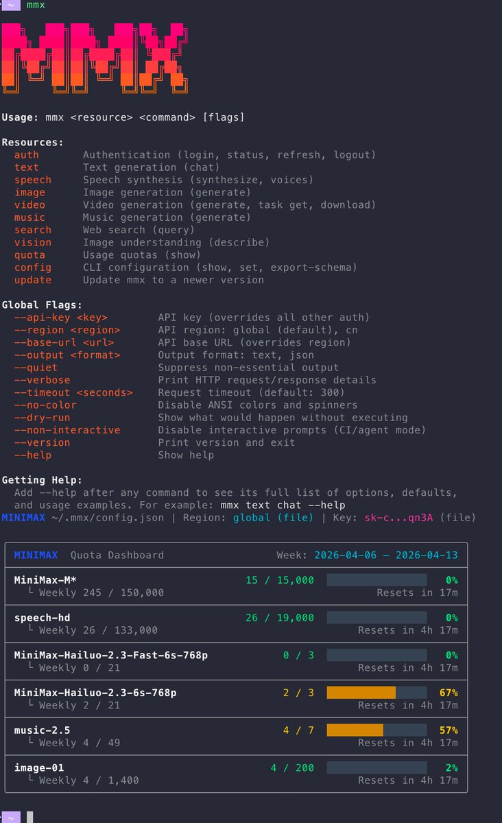 MiniMax MMX CLI quota dashboard